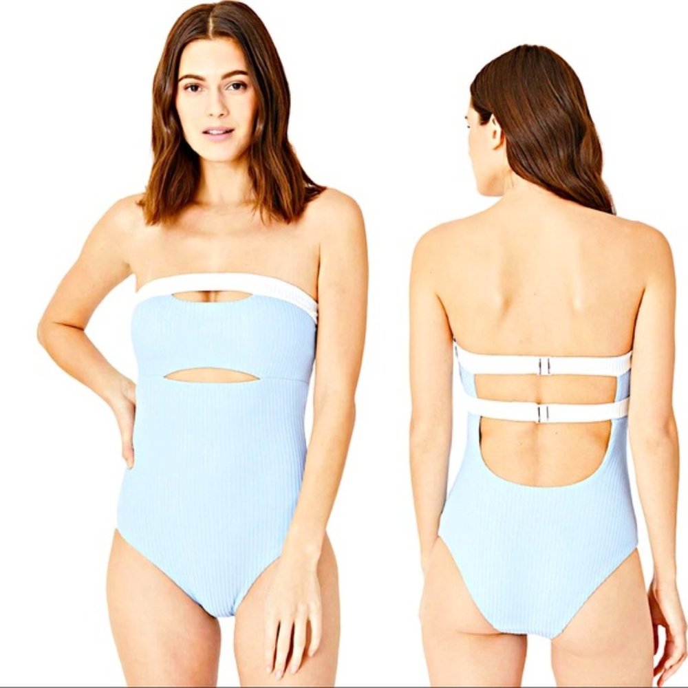 🏝️Onia Natalie Ribbed Bandeau Swimsuit Lg $175🏝️